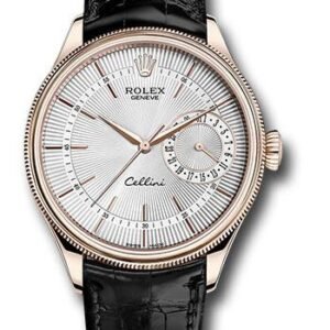 Rolex Cellini Date Watch - Everose - Silver Dial - Black Leather Strap - 50515 sbk
