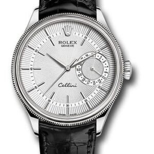 Rolex Cellini Date Watch - White Gold - Silver Dial - Black Leather Strap - 50519 sbk
