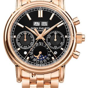 Patek Philippe Grand Complications Split Seconds Chronograph Pertetual Calendar Watch - 40.2mm Rose Gold Case - Black Dial - Rose Gold Bracelet - 5204/1R-001