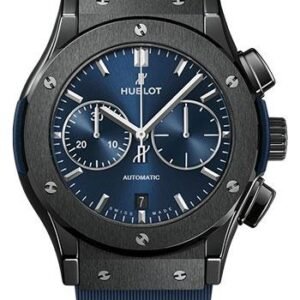 Hublot Classic Fusion Ceramic Blue Chronograph Watch - 45 mm - Blue Dial - Blue Lined Rubber Strap-521.CM.7170.RX
