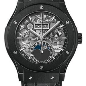 Hublot Classic Fusion Aerofusion Moonphase Black Magic Watch - 42 mm - Sapphire Dial - Black Rubber and Leather Strap-547.CX.0170.LR