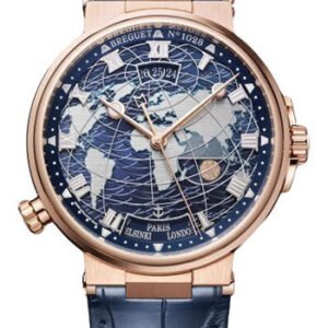 Breguet Marine Hora Mundi 5557 - Rose Gold Case - Blue Dial - Blue Leather Strap - 5557BR/YS/9WV