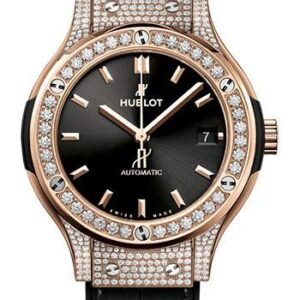 Hublot Classic Fusion King Gold Pave Watch - 38 mm - Black Dial - Black Rubber and Leather Strap-565.OX.1480.LR.1604
