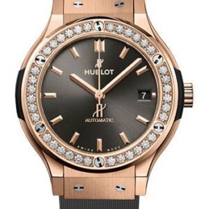 Hublot Classic Fusion Racing Grey King Gold Diamonds Watch - 38 mm - Gray Dial - Gray Lined Rubber Strap-565.OX.7081.RX.1204