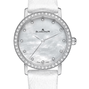 Blancpain Villeret Ultraplate Steel Diamond Mother of Pearl Leather Ladies Watch - 6102 4654 95A