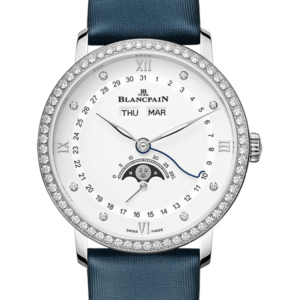 Blancpain Villeret Quantieme Complet Steel Diamond Blue Satin Ladies Watch - 6264 4628 95A