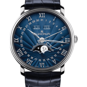 Blancpain Villeret Quantieme Complet White Gold Blue Alligator Men's Watch - 6654 1529 55B