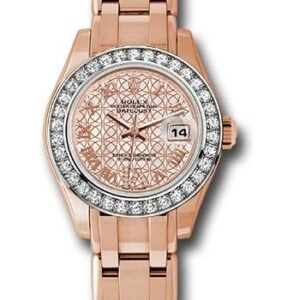 Rolex Everose Gold Lady-Datejust Pearlmaster 29 Watch - 34 Diamond Bezel - Mother-Of-Pearl And Pink Gold Lotus Flower Motif Roman Dial - 80285 mfldr