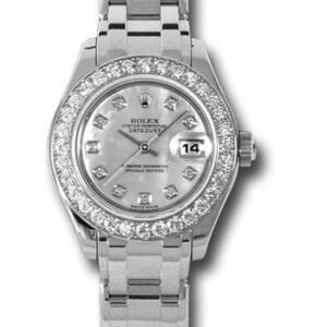 Rolex White Gold Lady-Datejust Pearlmaster 29 Watch - 32 Diamond Bezel - Mother-Of-Pearl Diamond Dial - 80299 md