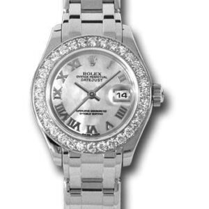 Rolex White Gold Lady-Datejust Pearlmaster 29 Watch - 32 Diamond Bezel - Mother-Of-Pearl Roman Dial - 80299 mr