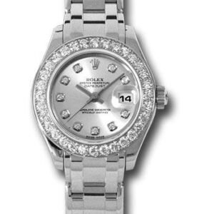 Rolex White Gold Lady-Datejust Pearlmaster 29 Watch - 32 Diamond Bezel - Silver Diamond Dial - 80299 sd