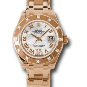 Rolex Pink Gold Lady-Datejust Pearlmaster 29 Watch - 12 Diamond Bezel - Mother-Of-Pearl Diamond Roman Vi Roman Dial - 80315 mrd