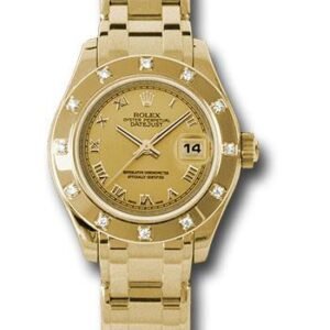Rolex Yellow Gold Lady-Datejust Pearlmaster 29 Watch - 12 Diamond Bezel - Champagne Roman Dial - 80318 chr