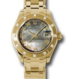 Rolex Yellow Gold Lady-Datejust Pearlmaster 29 Watch - 12 Diamond Bezel - Dark Mother-Of-Pearl Roman Dial - 80318 dkmr
