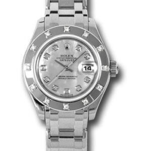 Rolex White Gold Lady-Datejust Pearlmaster 29 Watch - 12 Diamond Bezel - Mother-Of-Pearl Diamond Dial - 80319 md