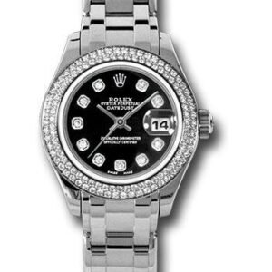 Rolex White Gold Lady-Datejust Pearlmaster 29 Watch - 116 Diamond Bezel - Black Diamond Dial - 80339 bkd