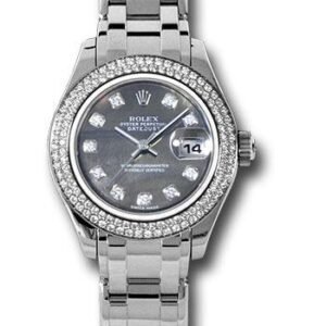 Rolex White Gold Lady-Datejust Pearlmaster 29 Watch - 116 Diamond Bezel - Dark Mother-Of-Pearl Diamond Dial - 80339 dkmd