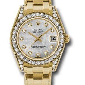 Rolex Yellow Gold Datejust Pearlmaster 34 Watch - 34 Diamond Bezel - White Mother-Of-Pearl Diamond Dial - 81158 md