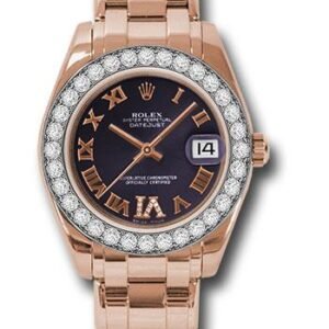 Rolex Everose Gold Datejust Pearlmaster 34 Watch - 32 Diamond Bezel - Purple Roman Dial - 81285 pudr6p