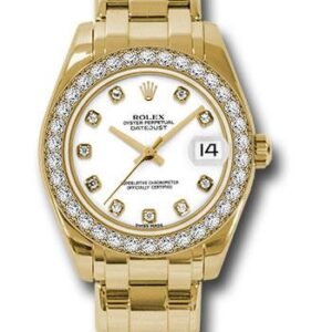 Rolex Yellow Gold Datejust Pearlmaster 34 Watch - 34 Diamond Bezel - White Diamond Dial - 81298 wd