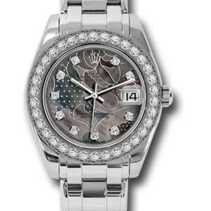 Rolex White Gold Datejust Pearlmaster 34 Watch - 34 Diamond Bezel - Goldust Dream Diamond Dial - 81299 gdd