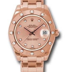 Rolex Pink Gold Datejust Pearlmaster 34 Watch - 12 Diamond Bezel - Pink Diamond Dial - 81315 pchd