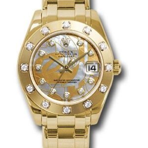 Rolex Yellow Gold Datejust Pearlmaster 34 Watch - 12 Diamond Bezel - Goldust Dream Mother-Of-Pearl Diamond Dial - 81318 gdd