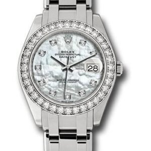 Rolex White Gold Datejust Pearlmaster 39 Watch - 36 Diamond Bezel - White Mother-Of-Pearl Diamond Dial - 86289 md