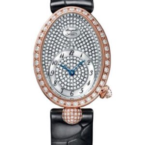 Breguet Reine de Naples 8928 - Rose Gold Case - Diamond Paved Dial - Black Leather Strap - 8928BR/8D/944/DD0D3L