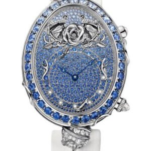 Breguet Reine de Naples 8973 - White Gold Case - Diamond And Sapphire Paved Dial - White Leather Strap - 8973BB/6S/8H4/SD0D3L