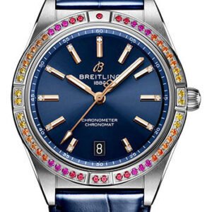 Breitling Chronomat Automatic 36 South Sea Watch - Stainless Steel (Gem-set) - Midnight Blue Dial - Blue Alligator Leather Strap - Folding Buckle - A10380611C1P1
