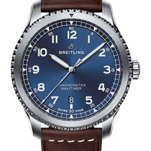 Breitling Aviator 8 Automatic 41 Watch - Steel Case - Blue Dial - Brown Leather Strap - A17314101C1X1