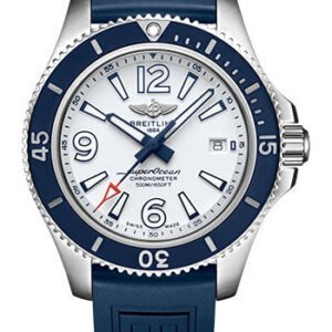 Breitling Superocean Automatic 42 Watch - Steel - White Dial - Blue Diver Pro III Strap - Tang Buckle - A17366D81A1S1