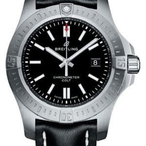 Breitling Chronomat Colt Automatic 44 Watch - Steel Case - Volcano Black Dial - Black Leather Strap - A17388101B1X1