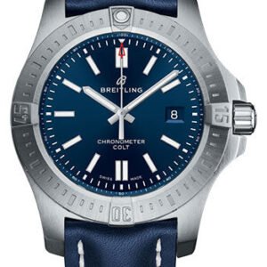 Breitling Chronomat Colt Automatic 44 Watch - Steel Case - Mariner Blue Dial - Blue Leather Strap - A17388101C1X1
