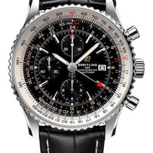 Breitling Navitimer Chronograph GMT 46 Watch - Steel - Black Dial - Black Alligator Strap - Folding Buckle - A24322121B2P2