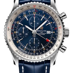 Breitling Navitimer Chronograph GMT 46 Watch - Steel - Blue Dial - Blue Croco Strap - Tang Buckle - A24322121C2P1
