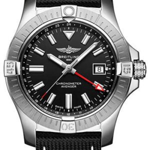 Breitling Avenger Automatic GMT 43 Watch - Stainless Steel - Black Dial - Anthracite Calfskin Leather Strap - Folding Buckle - A32397101B1X2