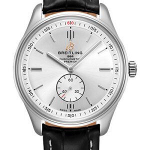 Breitling Premier Automatic Watch - 40mm Steel Case - Silver Dial - Black Croco Strap - A37340351G1P1