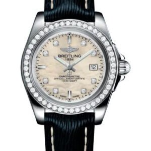 Breitling Galactic 32 Sleek Watch - Stainless Steel - Mother-Of-Pearl Dial - Blue Calfskin Leather Strap - Tang Buckle - A71330531A1X1