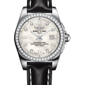 Breitling Galactic 29 SleekT Watch - Steel Case - Mother Of Pearl Dial - Black Leather Strap - A7234853/A785/477X/A12BA.1