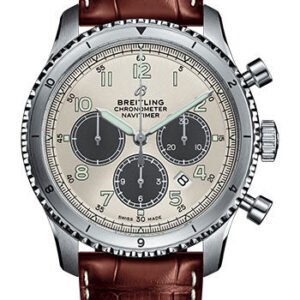 Breitling Aviator 8 B01 Chronograph 43 Watch - Steel Case - Silver Dial - Brown Croco Strap - AB01171A1G1P1