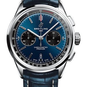 Breitling Premier B01 Chronograph 42 Watch - Stainless Steel - Blue Dial - Blue Alligator Leather Strap - Tang Buckle - AB0118221C1P2
