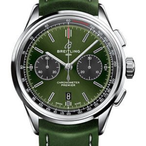 Breitling Premier B01 Chronograph Bentley Watch - 42mm Steel Case - Green Dial - Green Leather Strap - AB0118A11L1X1