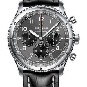 Breitling Aviator 8 B01 Chronograph 43 Watch - Stainless Steel - Anthracite Dial - Black Alligator Leather Strap - Folding Buckle - AB0119131B1P2