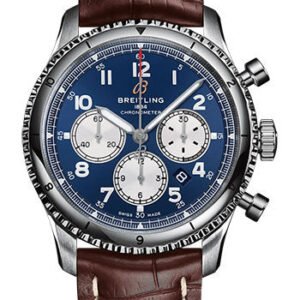 Breitling Aviator 8 B01 Chronograph 43 Watch - Stainless Steel - Blue Dial - Brown Alligator Leather Strap - Folding Buckle - AB0119131C1P4