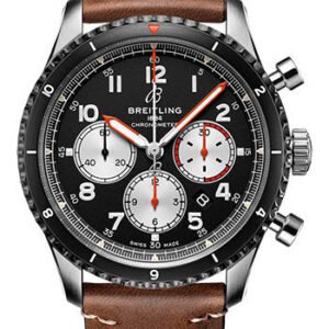 Breitling Aviator 8 B01 Chronograph 43 Mosquito Watch - Stainless Steel - Black Dial - Brown Calfskin Leather Strap - Folding Buckle - AB01194A1B1X2