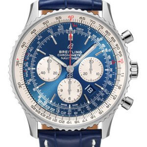 Breitling Navitimer B01 Chronograph 46 Watch - Steel - Aurora Blue Dial - Blue Croco Strap - Folding Buckle - AB0127211C1P2