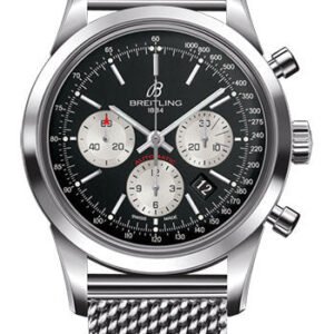 Breitling Transocean Chronograph Watch - Steel - Black Dial - Steel Bracelet - AB015212/BF26/154A