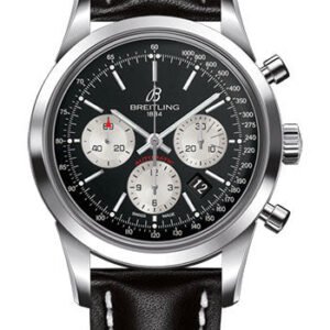 Breitling Transocean Chronograph Watch - Steel - Black Dial - Black Leather Strap - Tang Buckle - AB015212/BF26/435X/A20BA.1